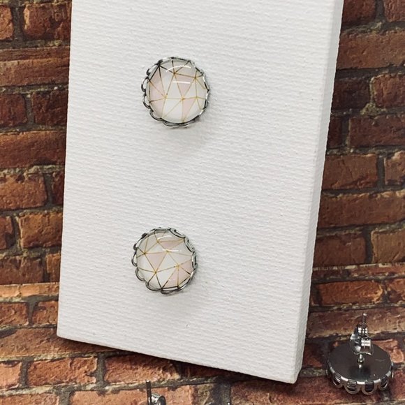 Hand Crafted 12 mm earrings- pink, gold, white - Picture 7 of 16